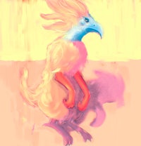 a drawing of a bird with long feathers
