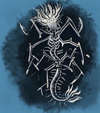 a drawing of a scorpion on a blue background