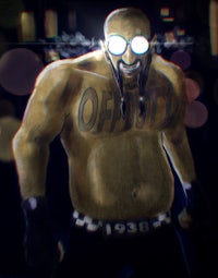 a cartoon of a man with a tattoo on his chest