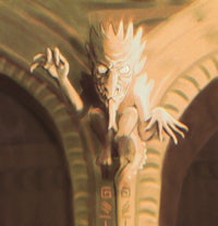 a statue of a demon on top of a building