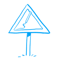 a blue road sign with a triangle on it