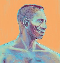 a drawing of a man with a smile on his face