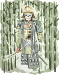 an illustration of a samurai in a forest