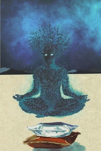 an illustration of a man sitting in a lotus position