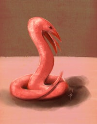 a painting of a pink snake on a table